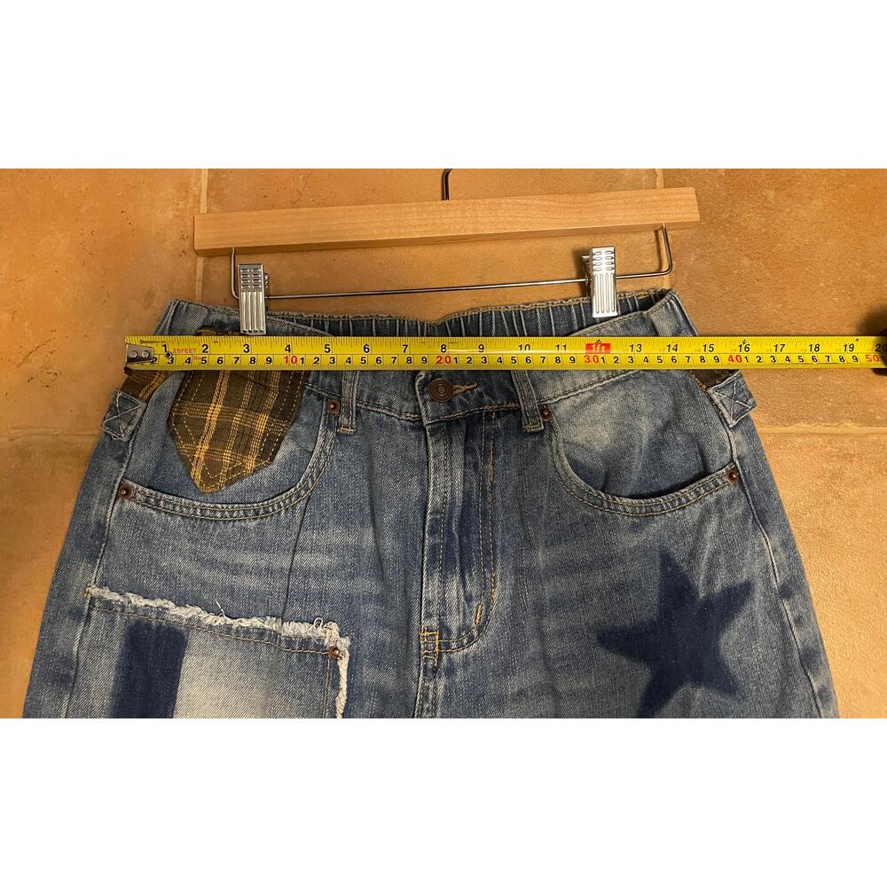 Oli & Hali Love + Stars Buckle Back Wide Leg Baggy Jeans Flare sz L Art-to-Wear - Picture 12 of 15